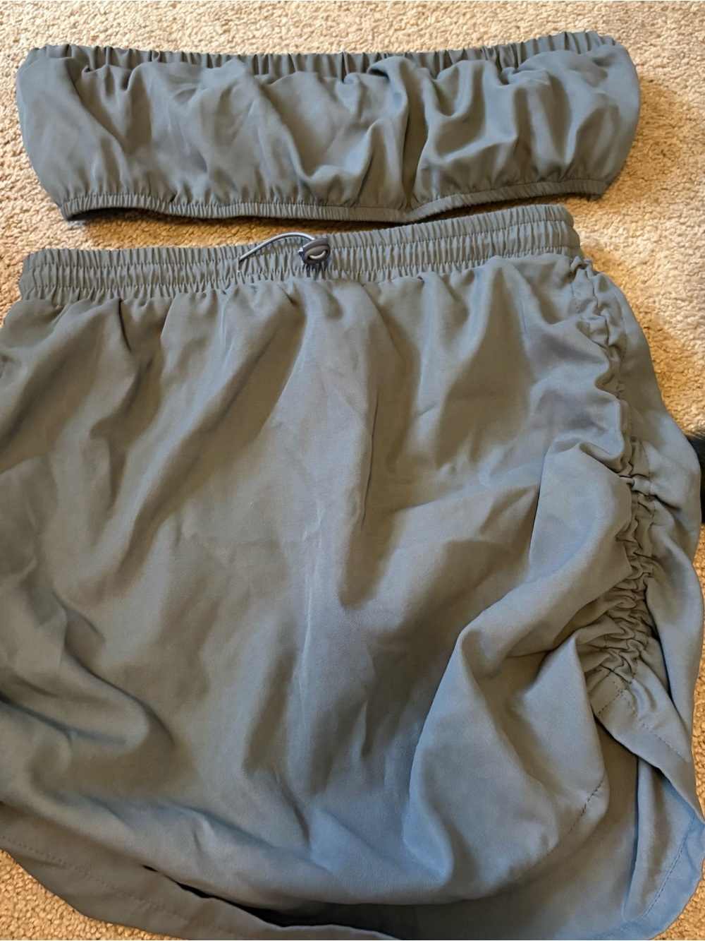 SHEIN Olive Green Elastic Waist Skirt & Matching Set Tube Top